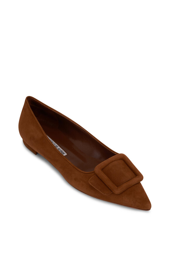 Manolo Blahnik Maysale Medium Brown Suede Flat