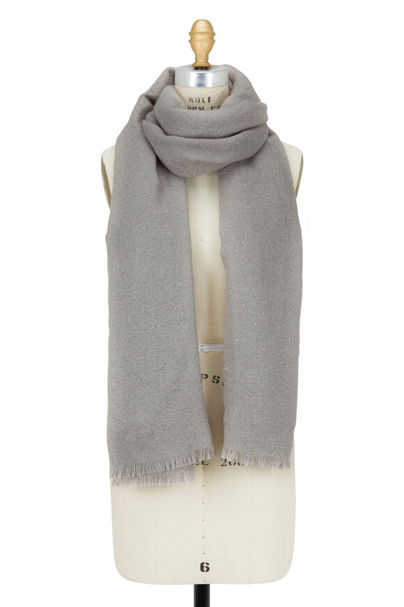 Brunello Cucinelli - Gray Silk & Mohair Mini Paillette Scarf