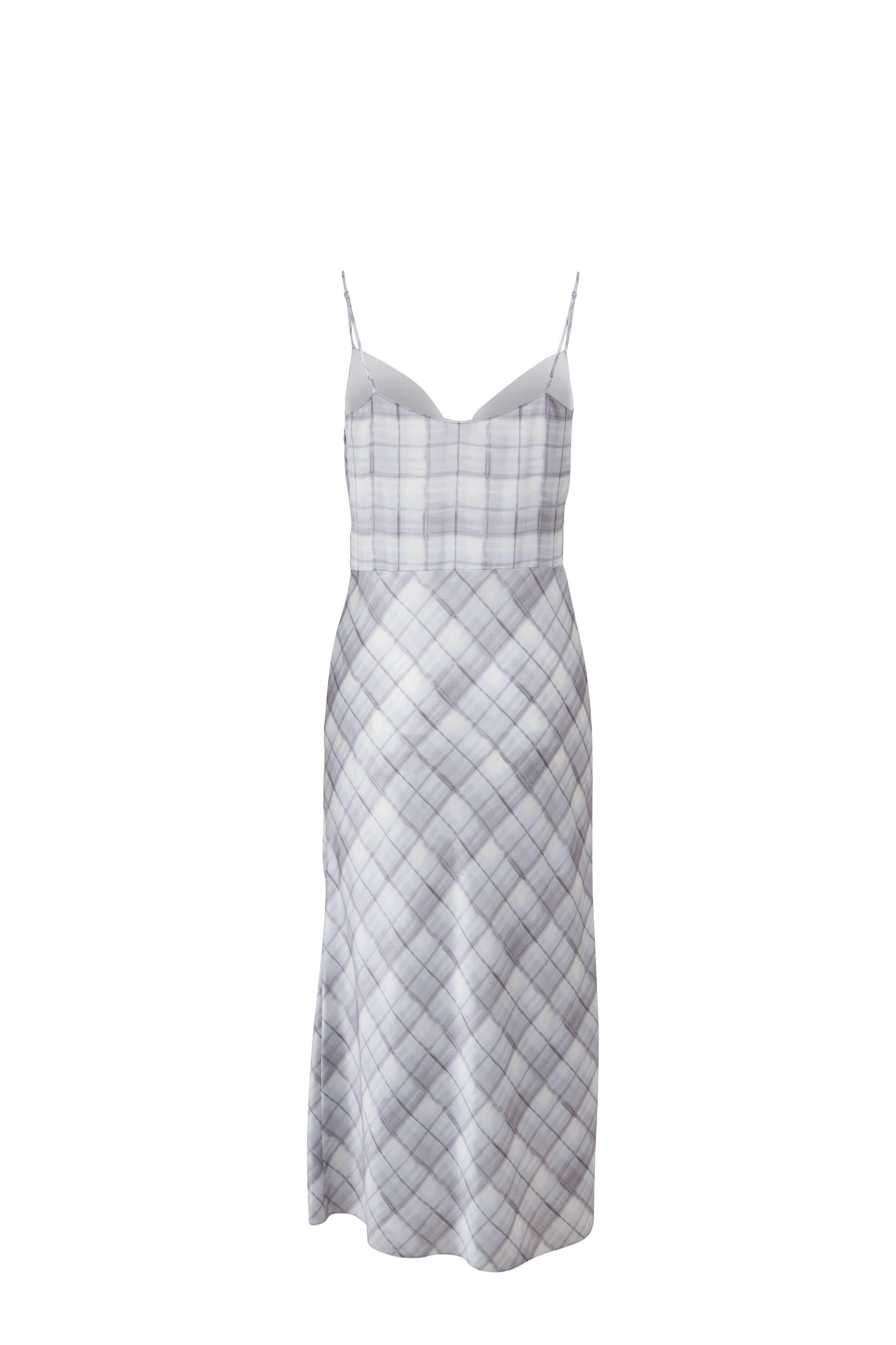Vince - Powder Blue Hazy Plaid Sleeveless Slip Dress