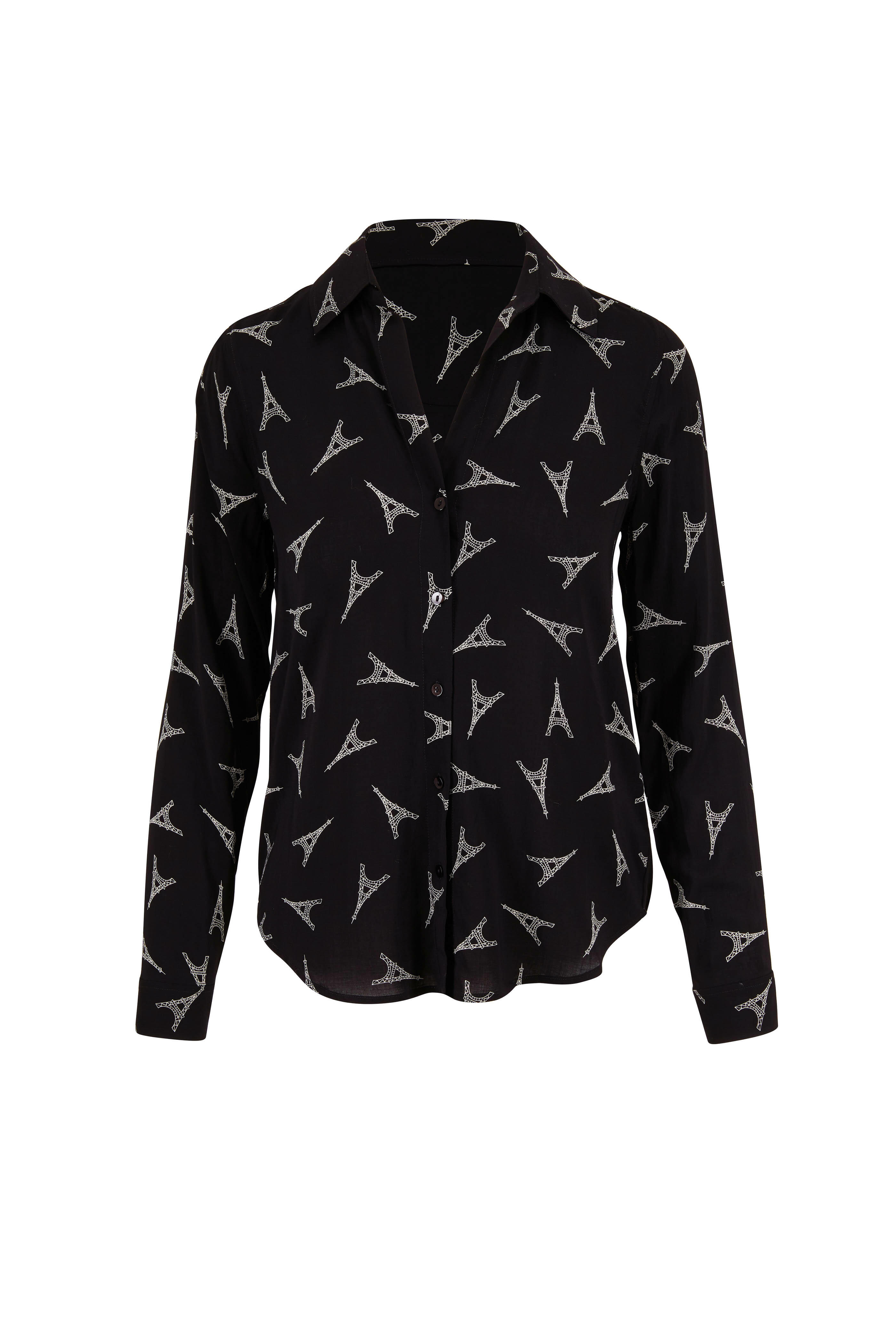 L'Agence - Holly Black Eiffel Tower Print Button Down Blouse