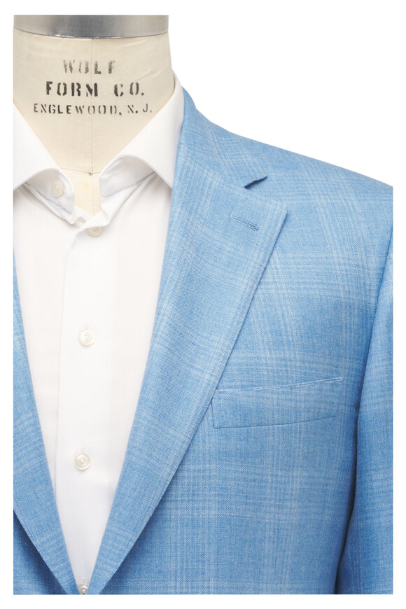 Brioni Sky Blue Check Cashmere & Silk Sportcoat