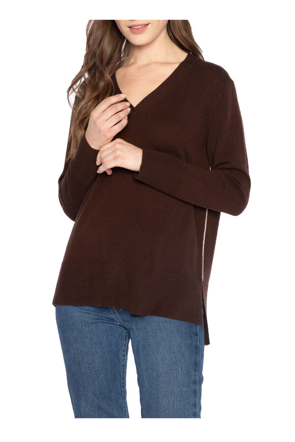 Kinross Chocalte Brown Cashmere High-Low Hem Sweater - view 2