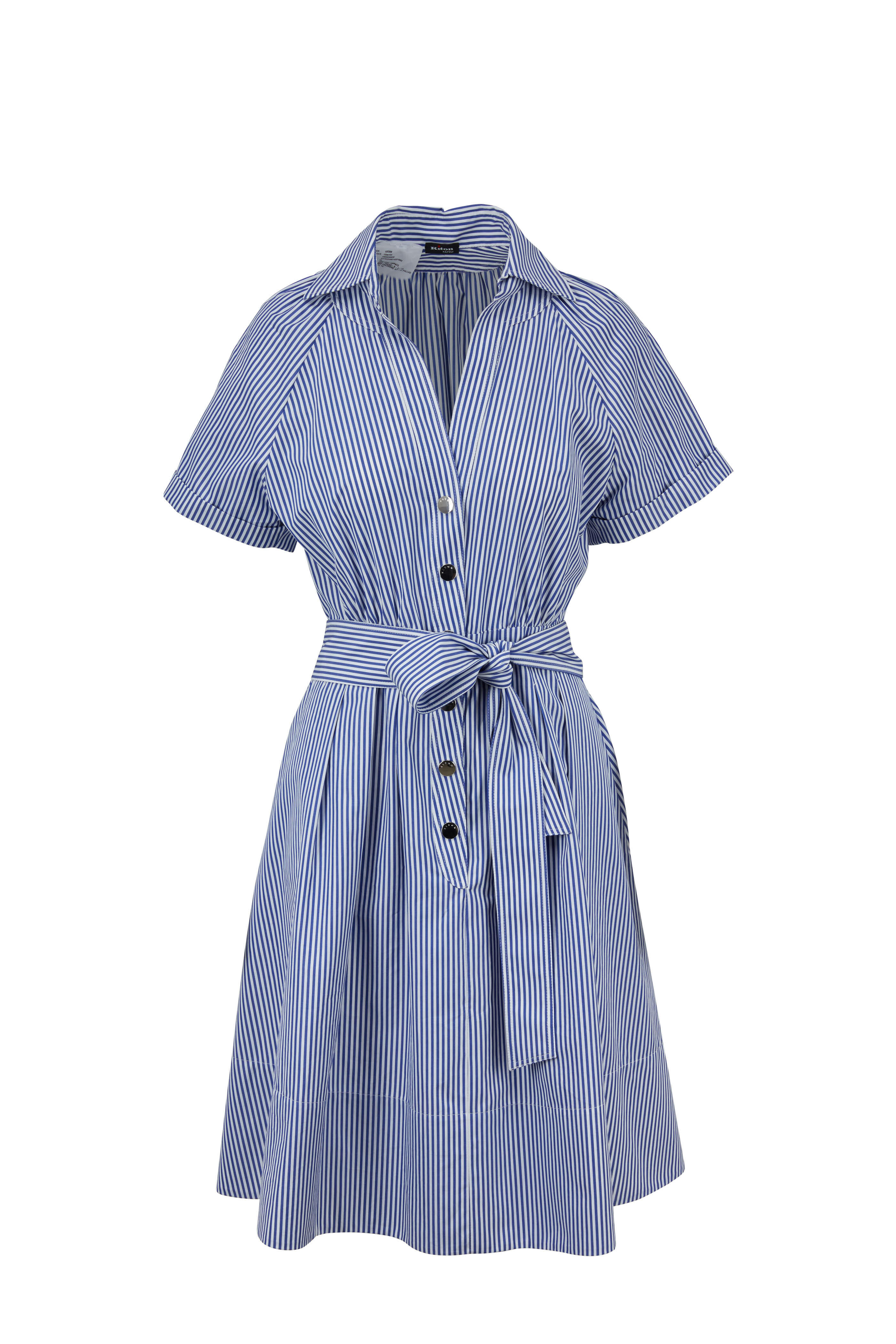 blue dress with white stripe on side lemlem Women's Nunu Long Slip Dress - Navy