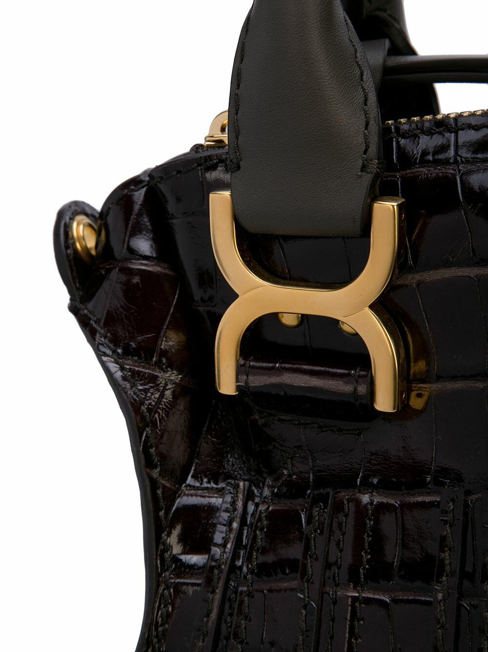 Chloé - Marcie Brown Croc Embossed Leather Medium Bag