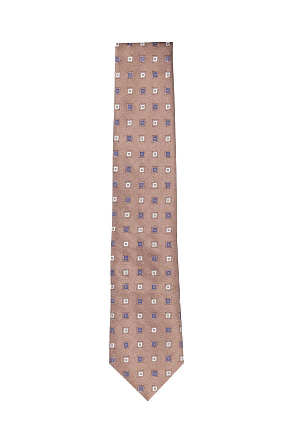 Geoff Nicholson Brown Geometric Silk Necktie - view 1