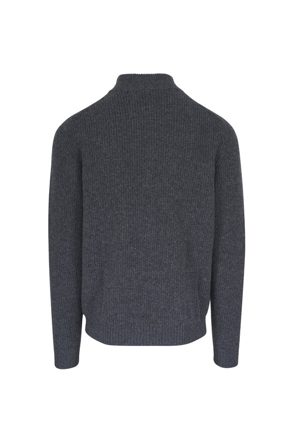 Kinross Charcoal Grey Cashmere Rib Full Zip Sweater - view 3