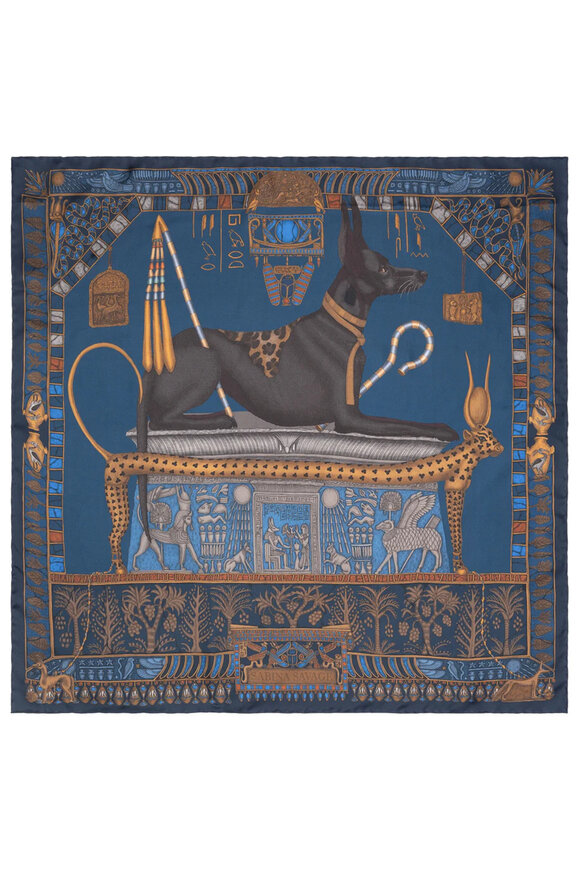 Sabina Savage Ode To Anubis Lapis Nile Silk Twill Scarf 90
