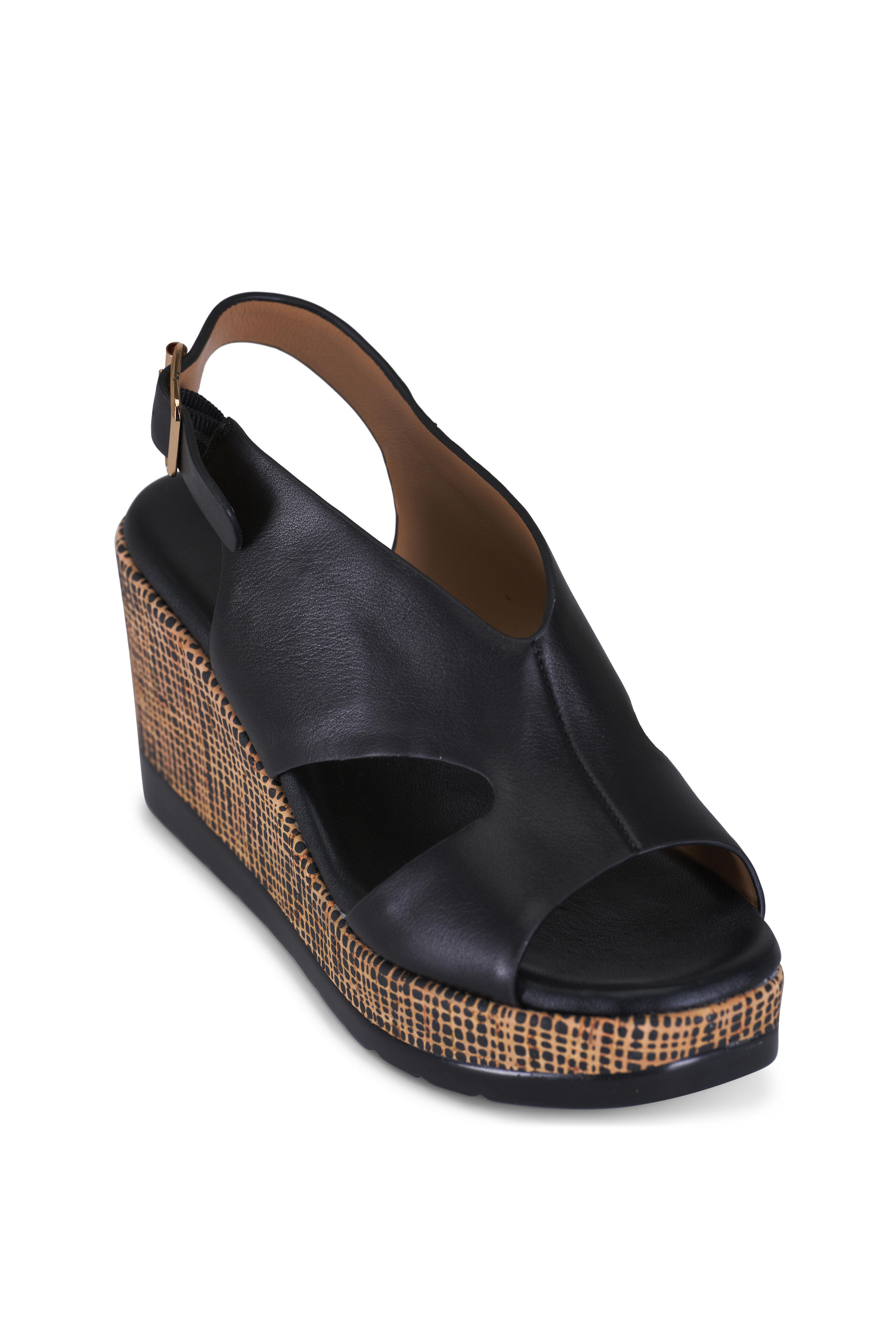 Ron White - Dacota Onyx Leather Wedge Sandal, 80mm