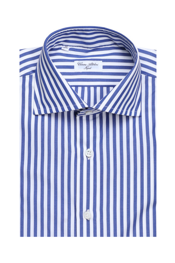 Cesare Attolini Royal Blue Wide Striped Sport Shirt