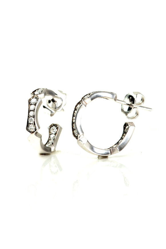 Sylva & Cie 18k White Gold Diamond Baby Bamboo Hoops - view 1