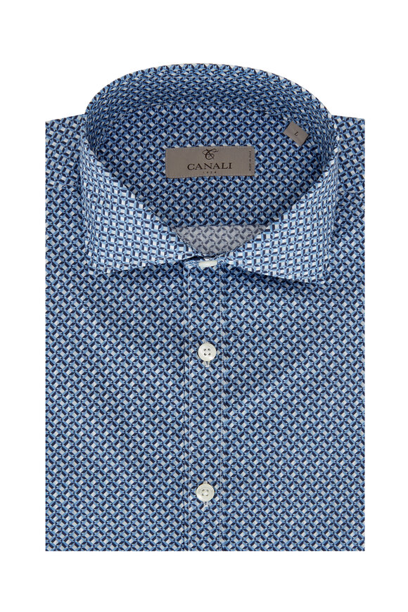 Canali - Navy Geometric Print Sport Shirt