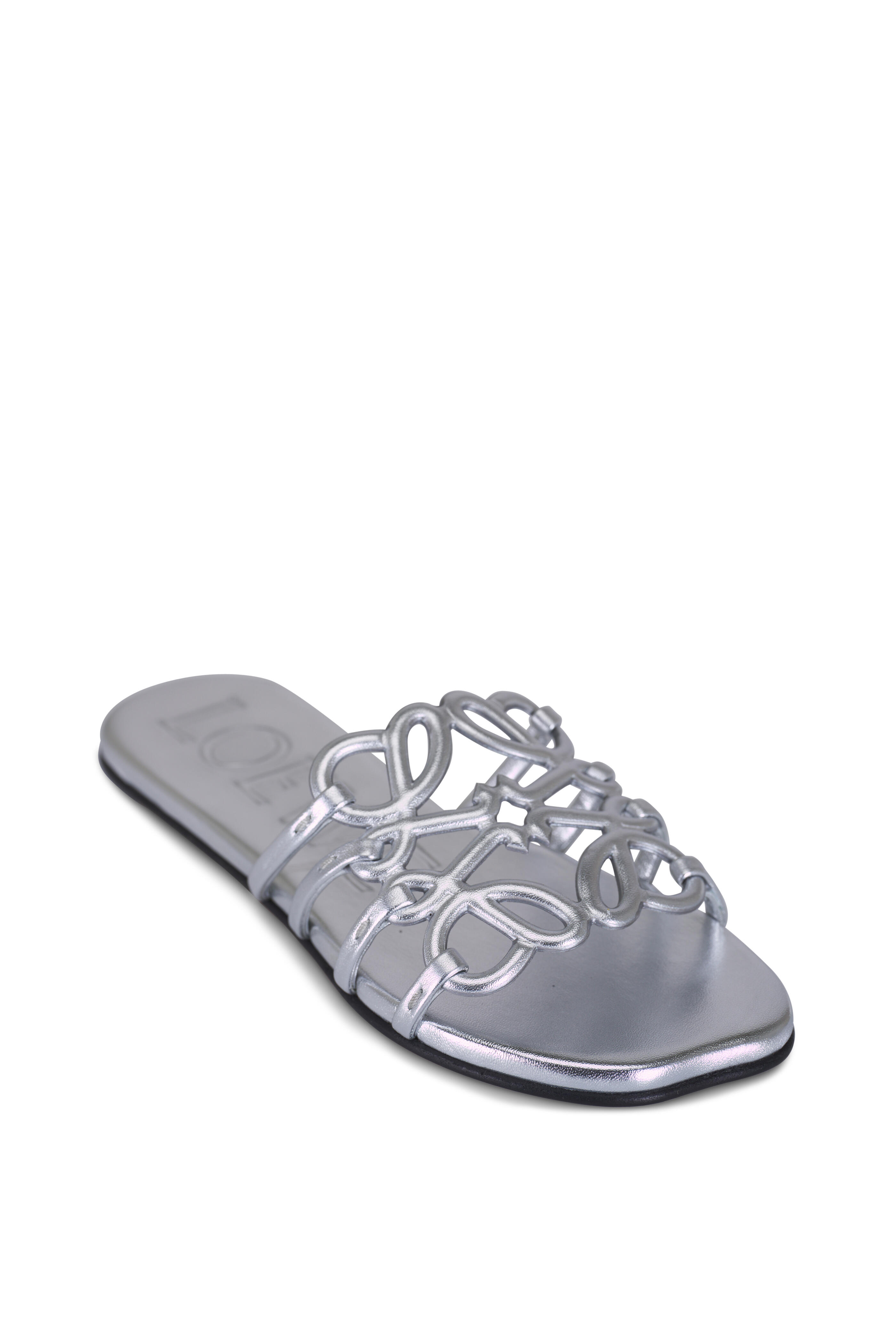 Loewe - Petal Anagram Silver Laminated Leather Sandal