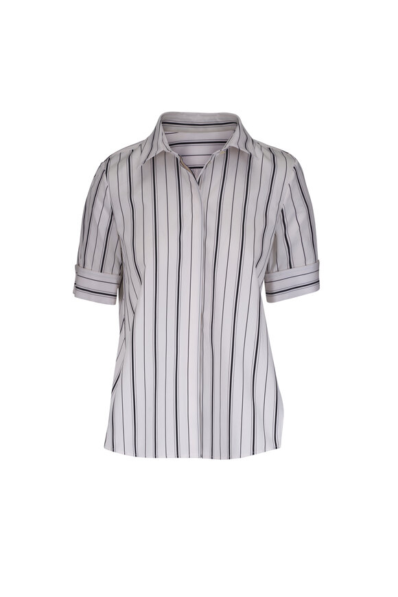 Adam Lippes Trapeze Ivory & Black Stripe Poplin Shirt