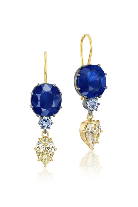 Nam Cho 18k Yellow Gold Blue Sapphire Diamond Earring - view 1
