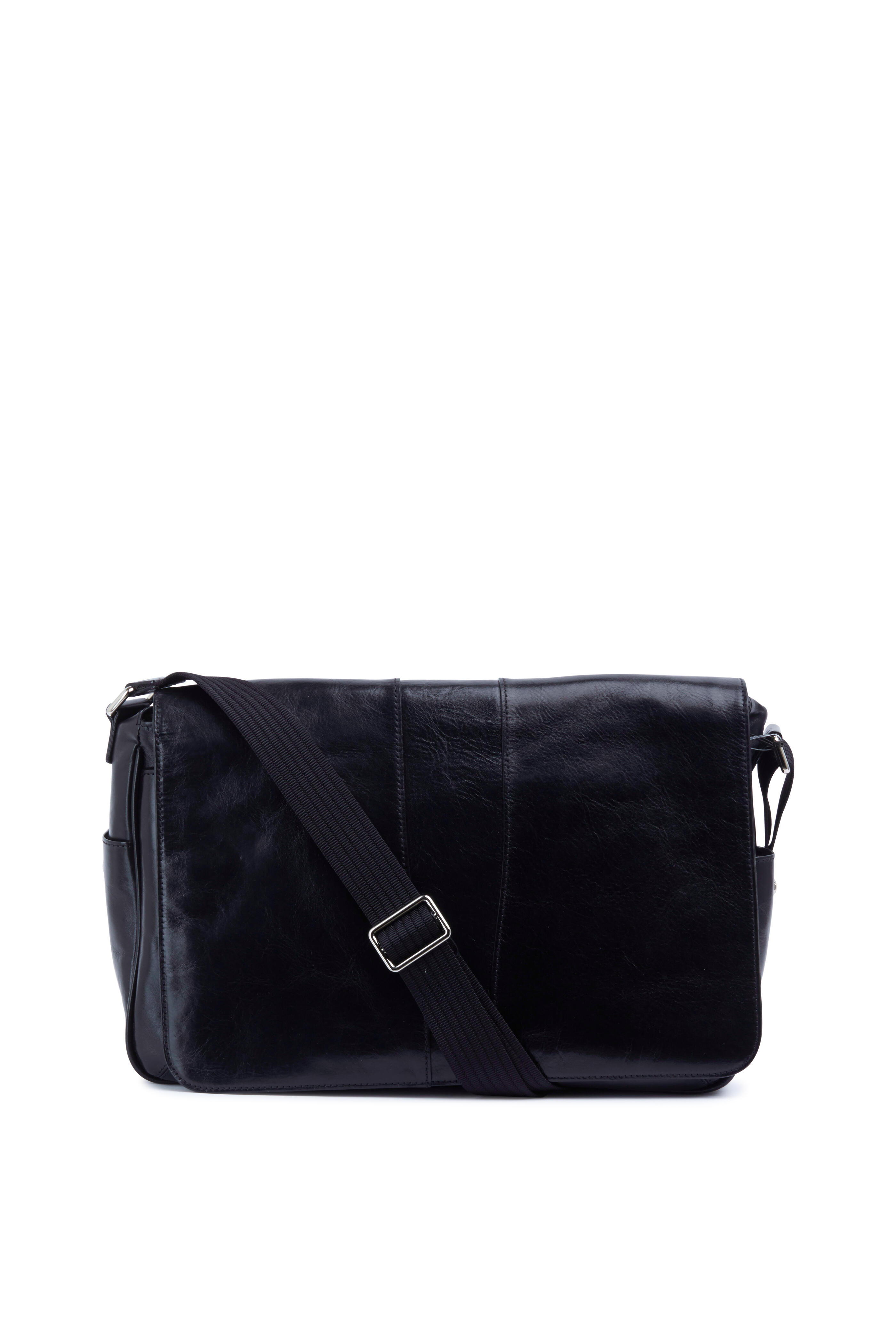 Bosca - Black Leather Messenger Bag | Mitchell Stores