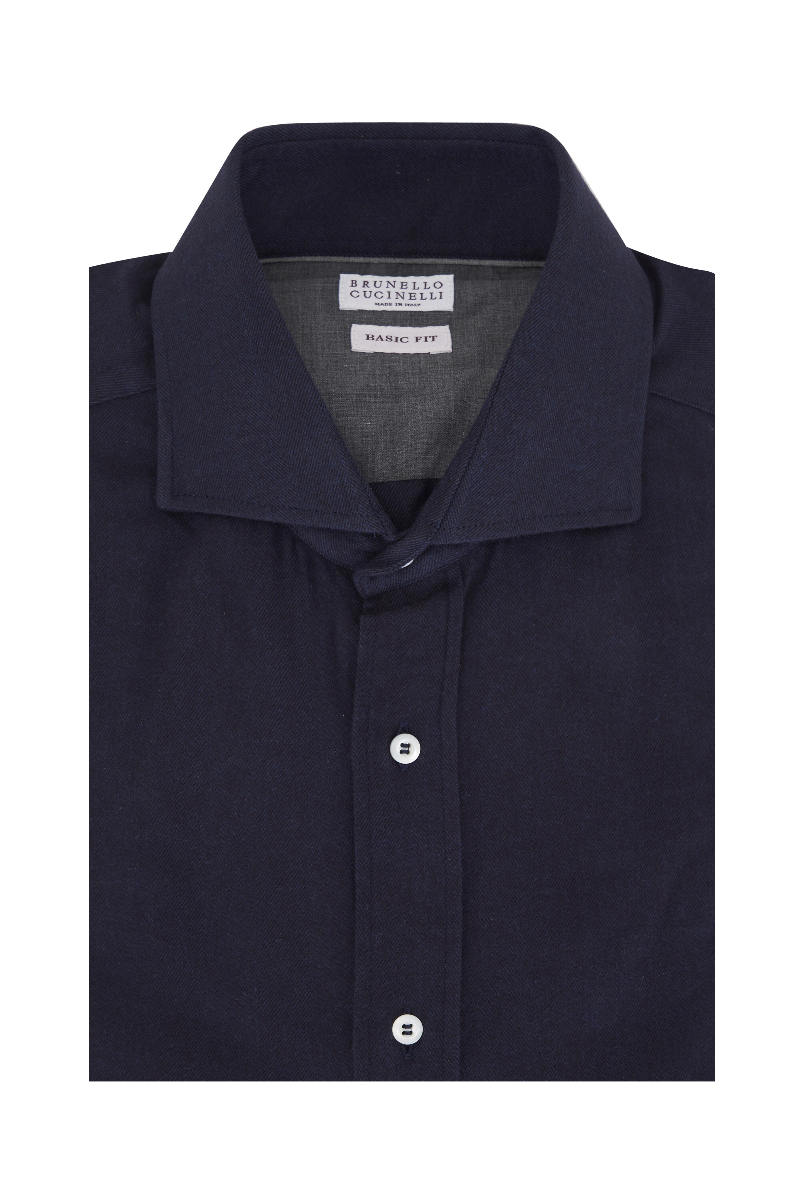 Brunello Cucinelli - Navy Chevron Flannel Sport Shirt