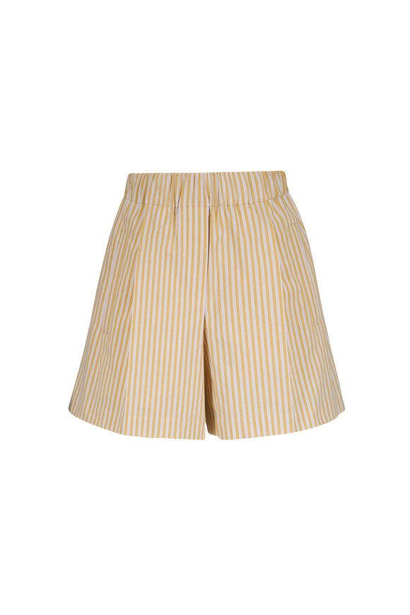 Brunello Cucinelli Yellow & White Stripe Seersucker Shorts - view 1