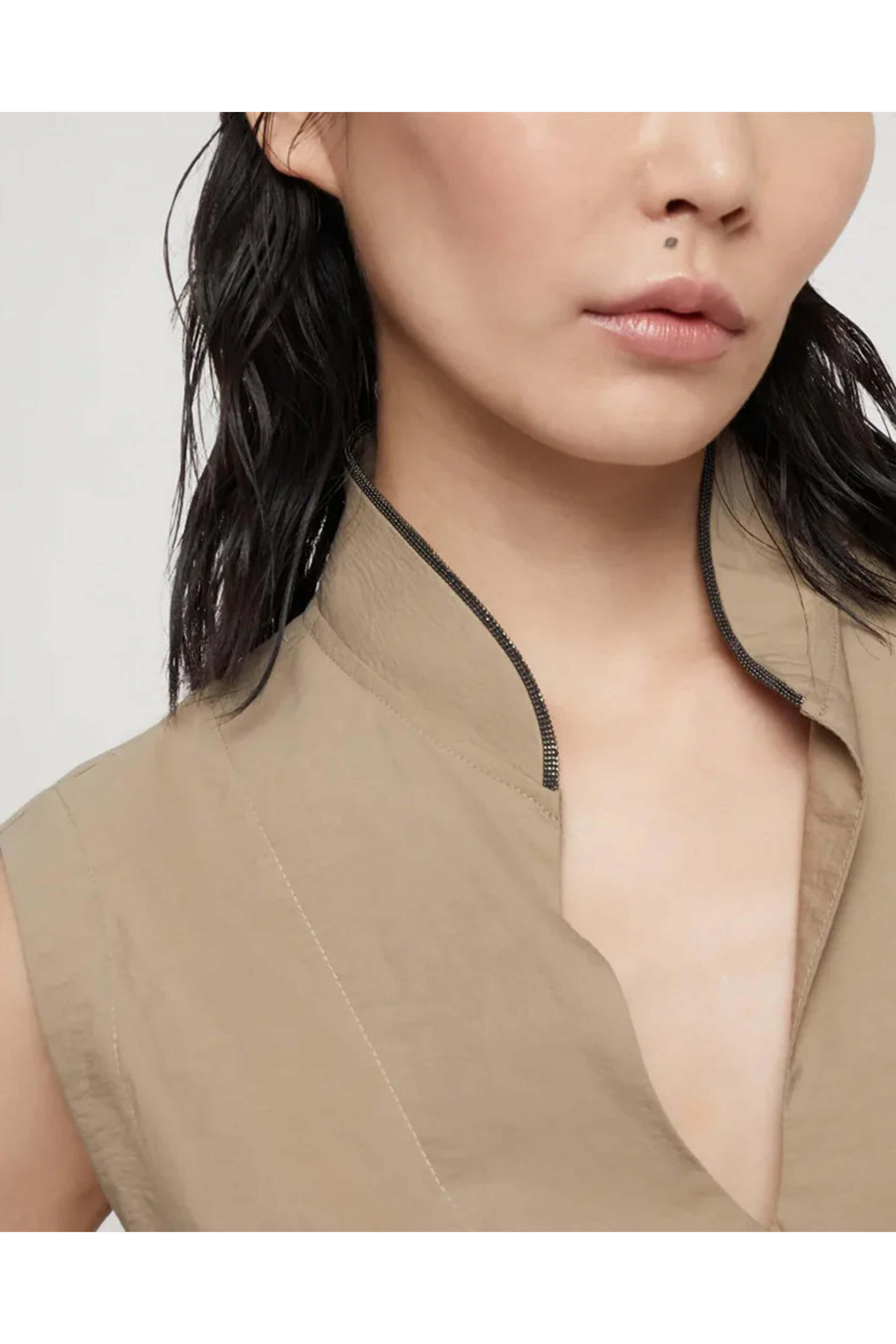 Brunello Cucinelli - Dark Beige Sleeveless Belted Midi Dress