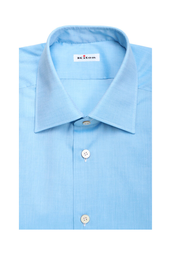 Kiton Solid Aqua Dress Shirt