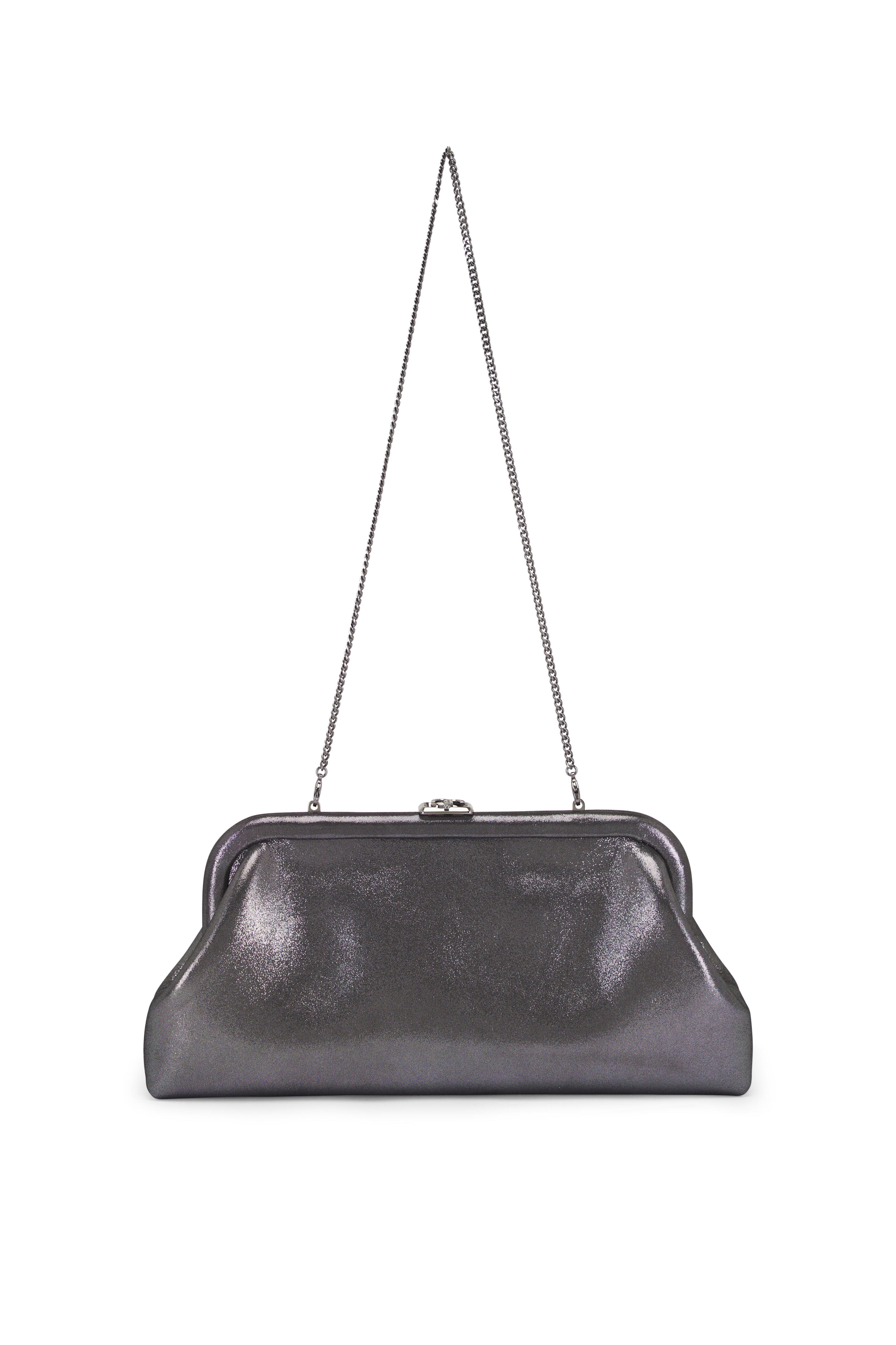 Jimmy Choo - Skylar Dark Silver Shimmer Suede Clutch