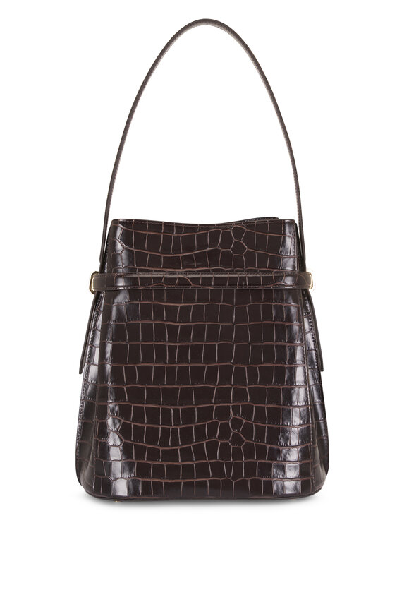 Totême Dark Brown Belted Embossed Bucket Bag - view 4