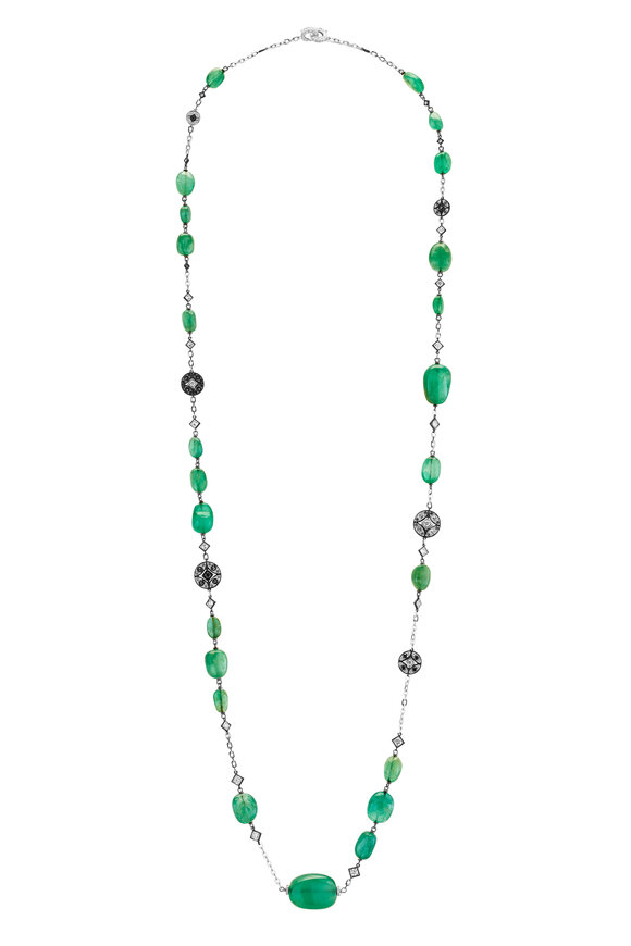 Mariani 18k White Gold Emerald & Diamond Necklace