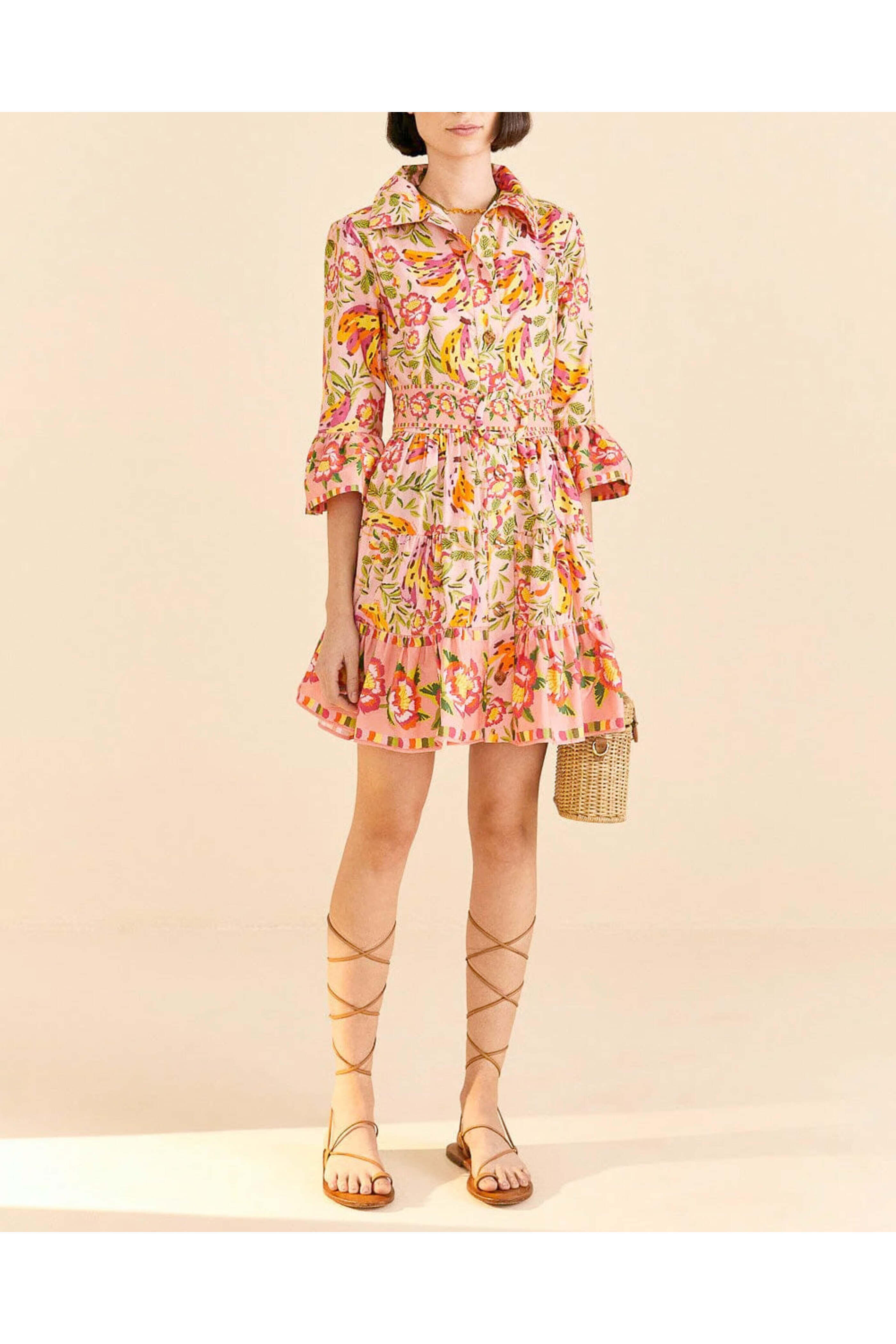 Farm Rio - Painted Bananas Pink Mini Dress