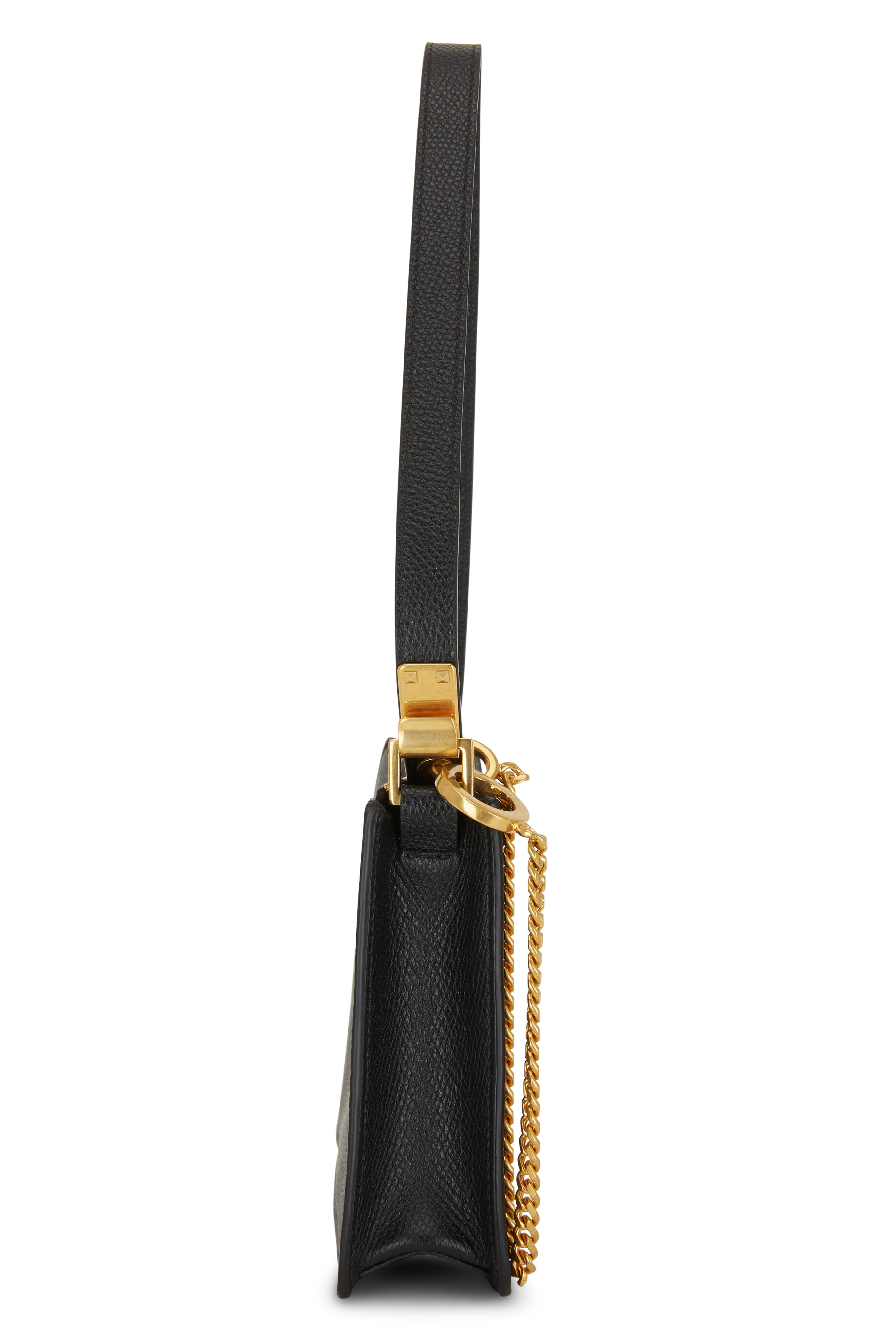 Valentino Garavani - V-Sling Black Grained Leather Small Pouch Bag