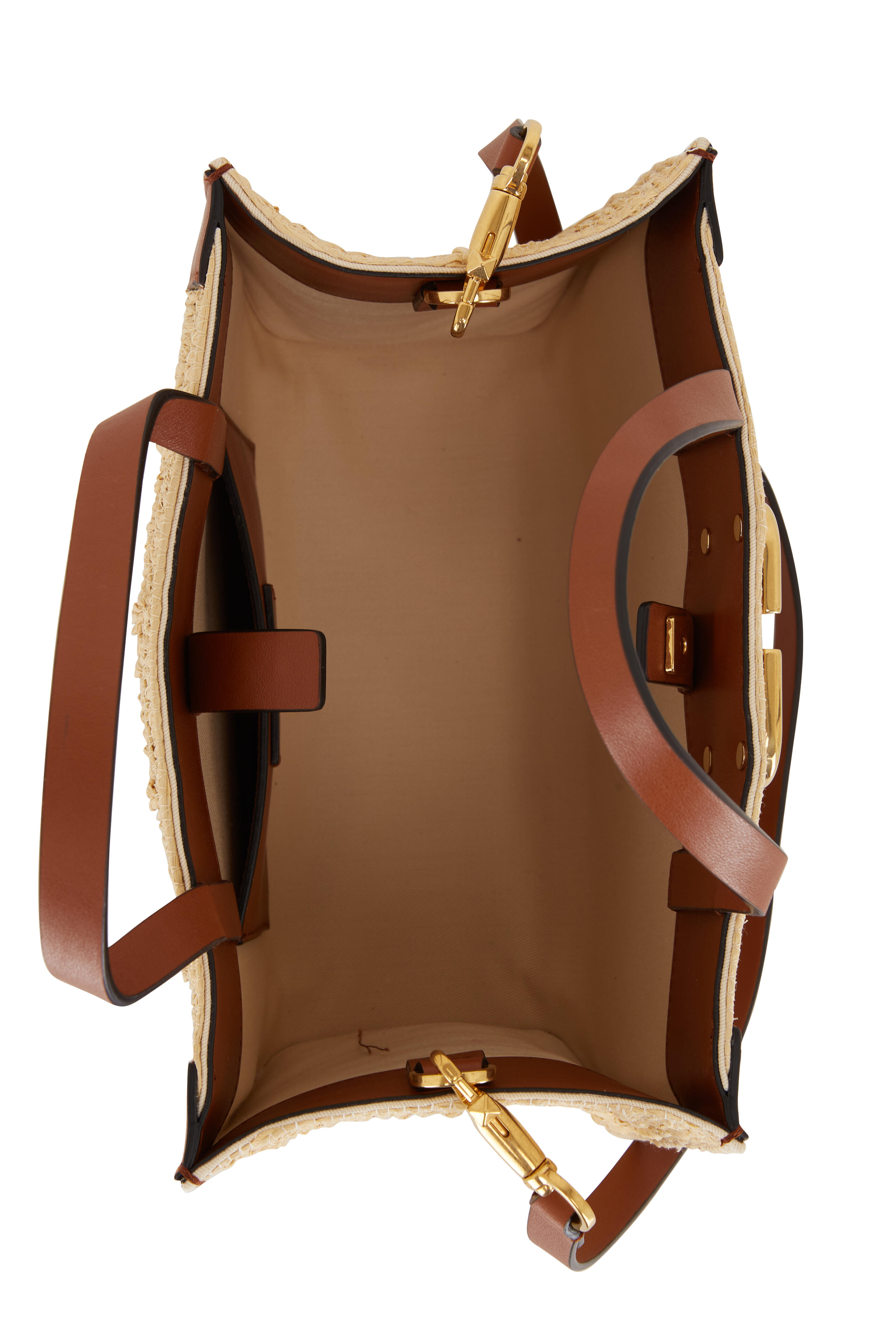 Vlogo Signature Embroidered Raffia Handbag for Woman in Natural/saddle  Brown