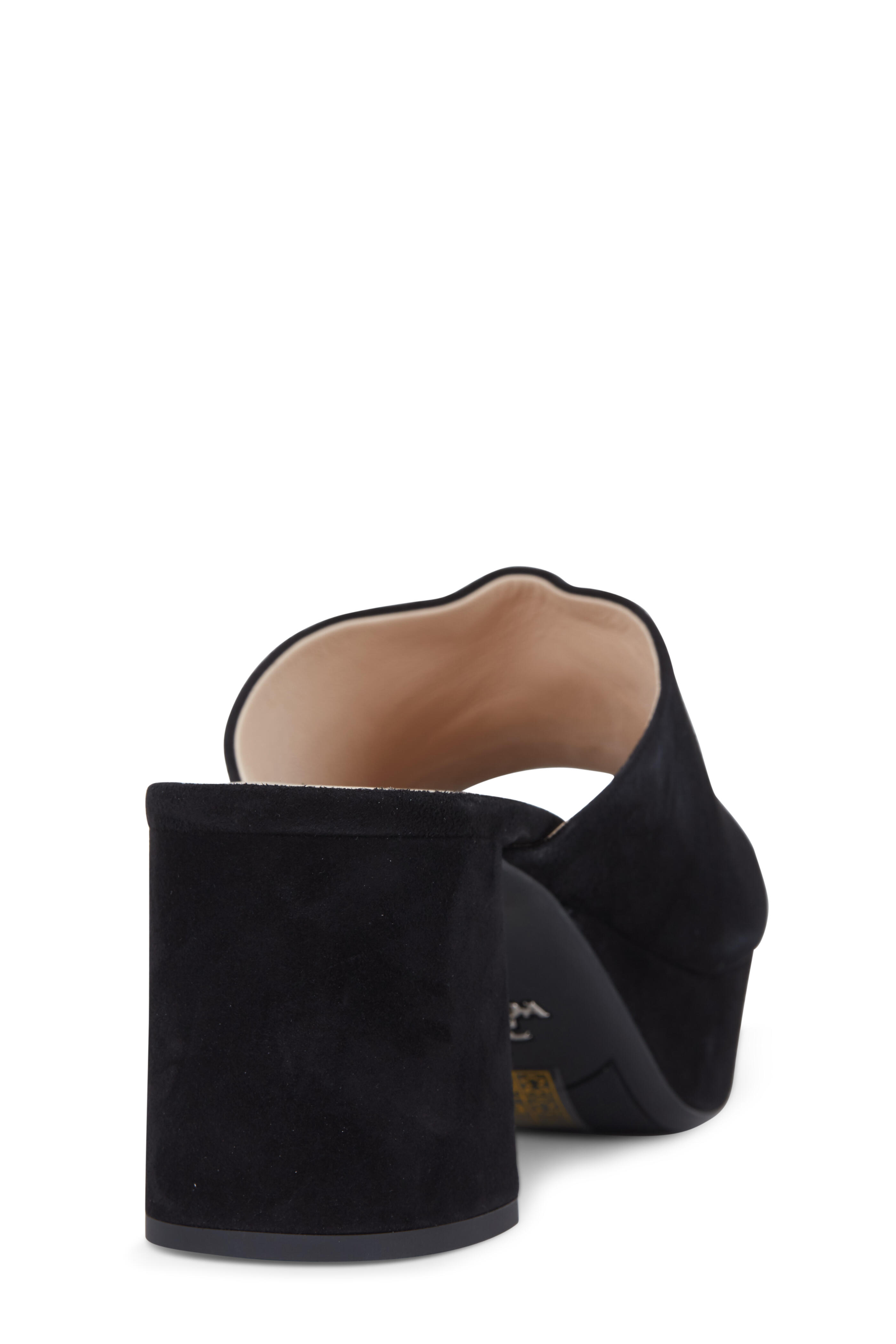Prada - Black Suede Block Heel Platform Mule, 65mm