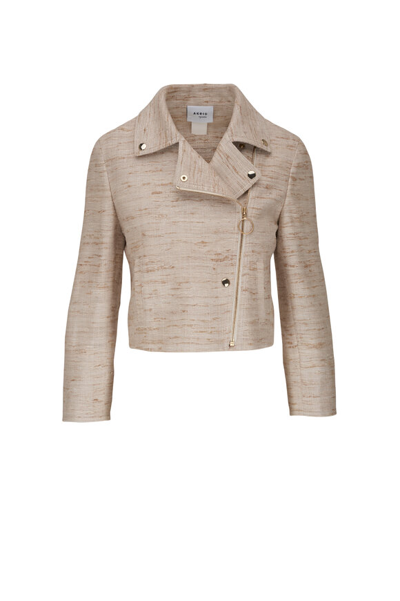 Akris Punto - Flax Silk Cropped Biker Jacket 