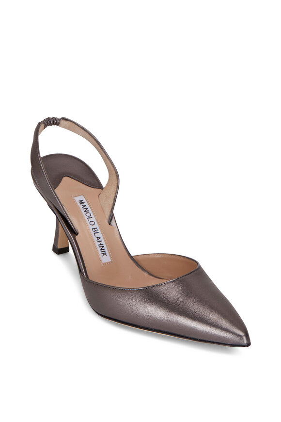 Manolo Blahnik Carolyn Anthracite Leather Slingback, 70mm