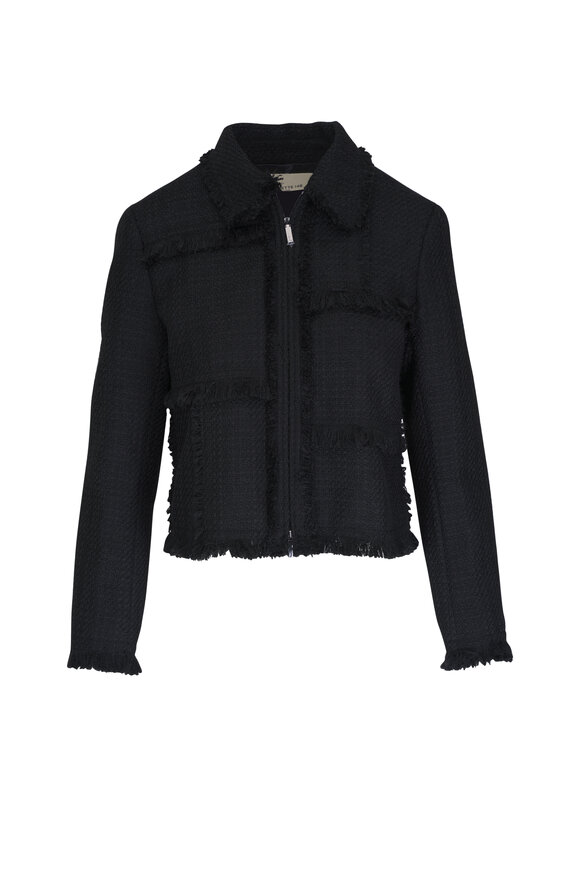 Lafayette 148 New York Black Bouclé Tweed Fringe Patchwork Jacket