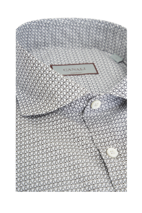 Canali - Navy & White Geometric Print Cotton Sport Shirt 