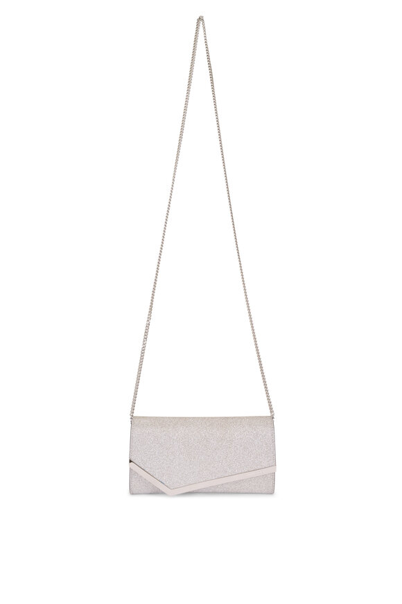 Jimmy Choo Emmie Silver Fine Glitter Leather Chain Clutch - view 1