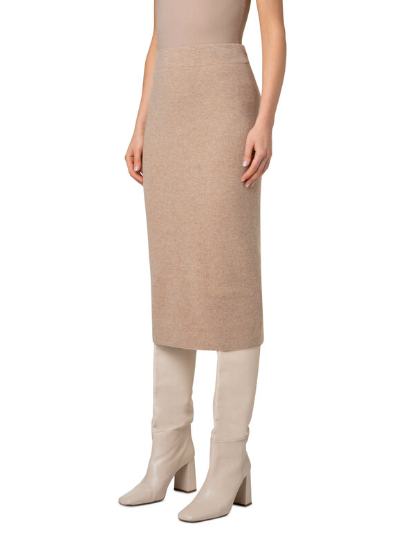 Akris Punto - Caramel Wool & Cashmere Ribbed Knit Midi Skirt