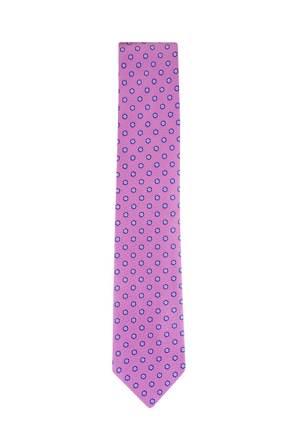 Canali Pink Geometric Silk Necktie - view 1