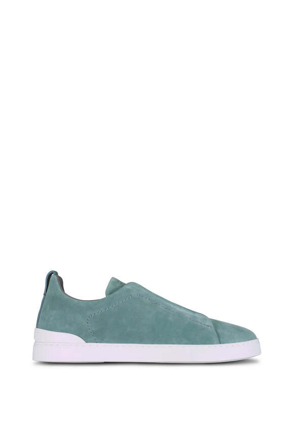 Zegna Triple Stitch Green Suede Low Top Sneaker - view 2