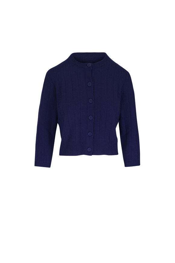Kinross Navy Blue Ribbed Cashmere Cardigan