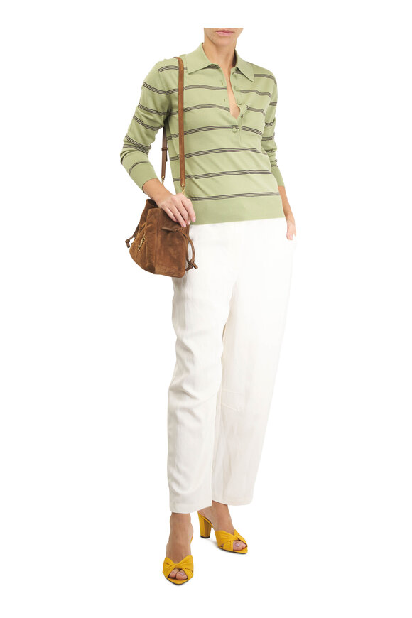Dries Van Noten Tuno Olive Stripe Wool Collared Sweater - view 2