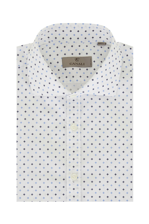 Canali - White Tonal Blue Printed Sport Shirt