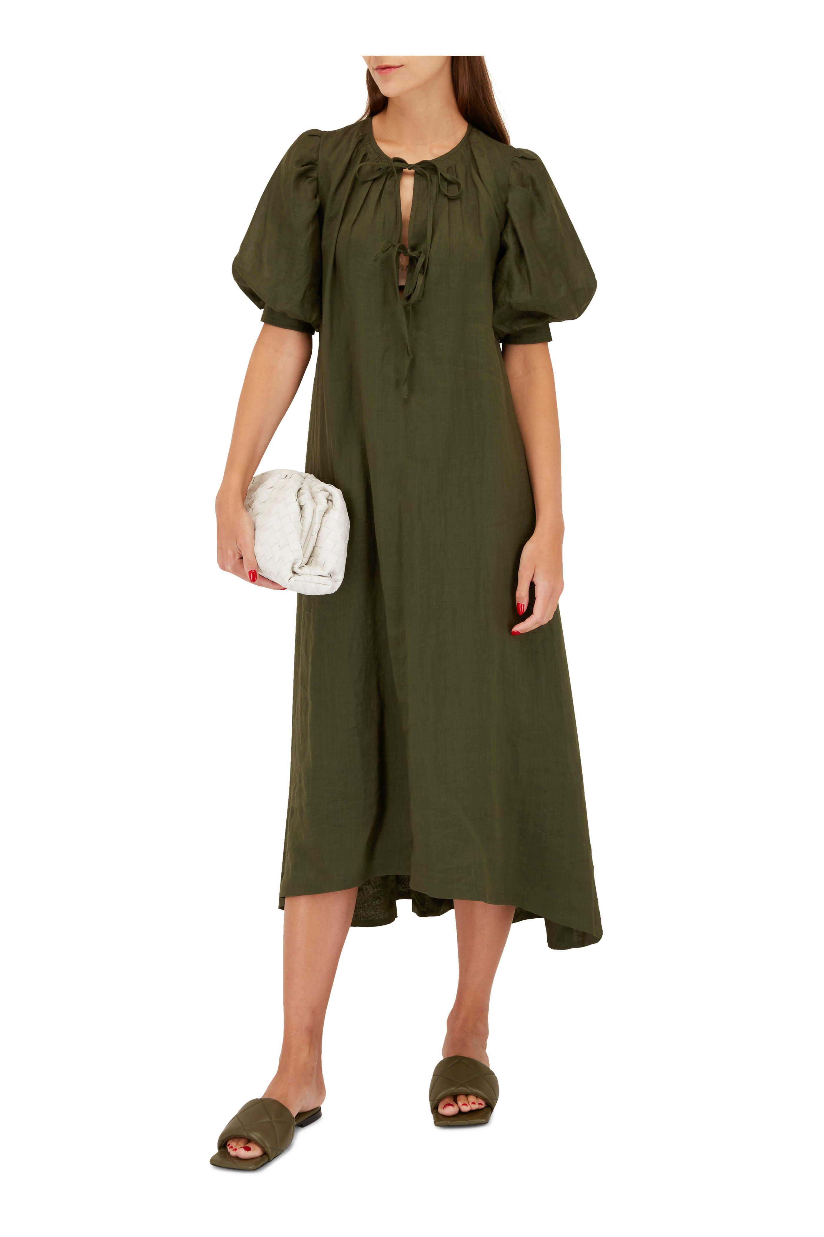 Frame - Olive Green Tie Maxi Dress