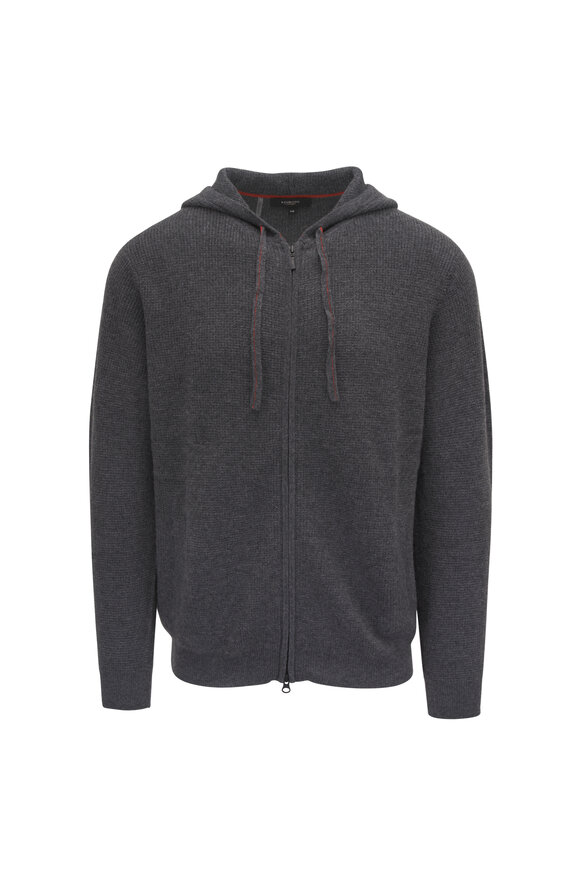 Kinross Charcoal Thermal Cashmere Front Zip Hoodie
