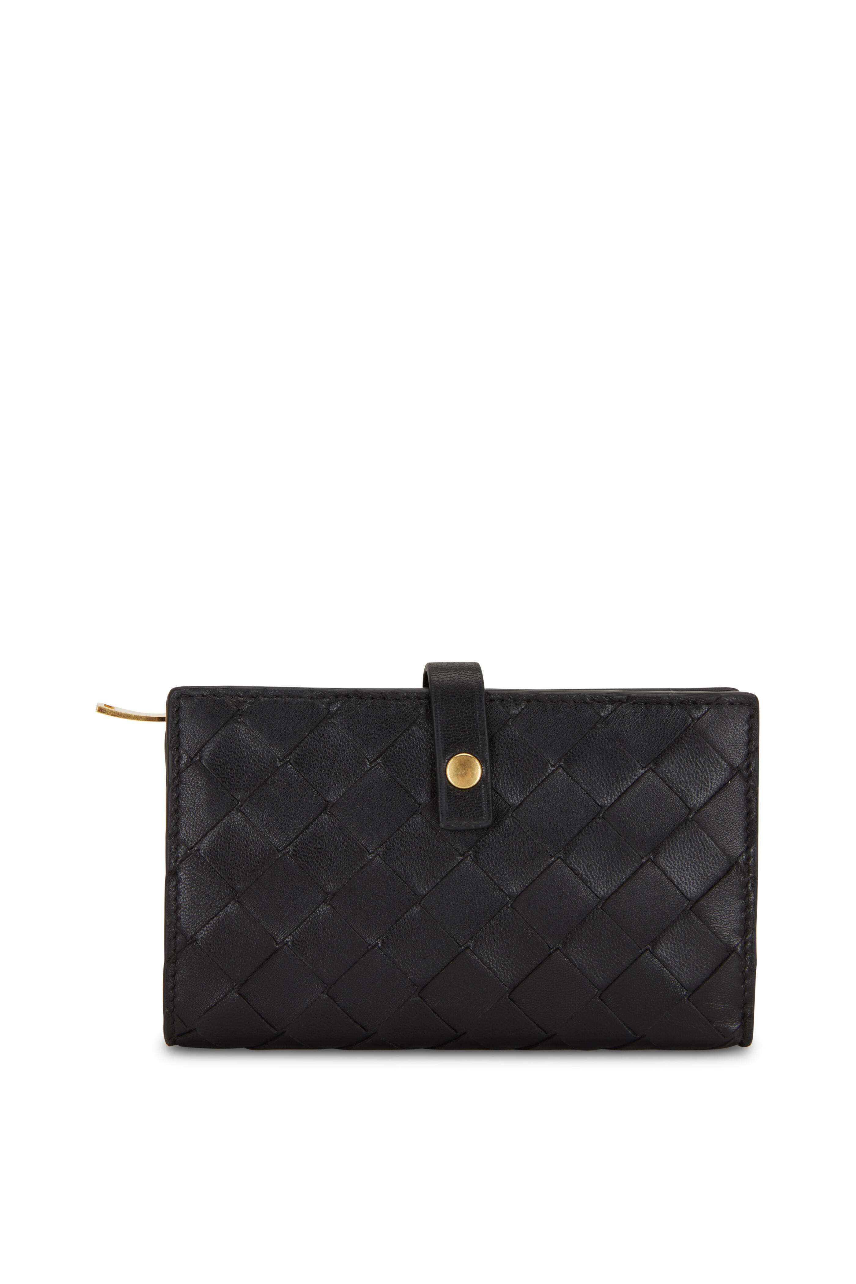 Bottega Veneta - Black Intreciatto Fold-Over Small Wallet