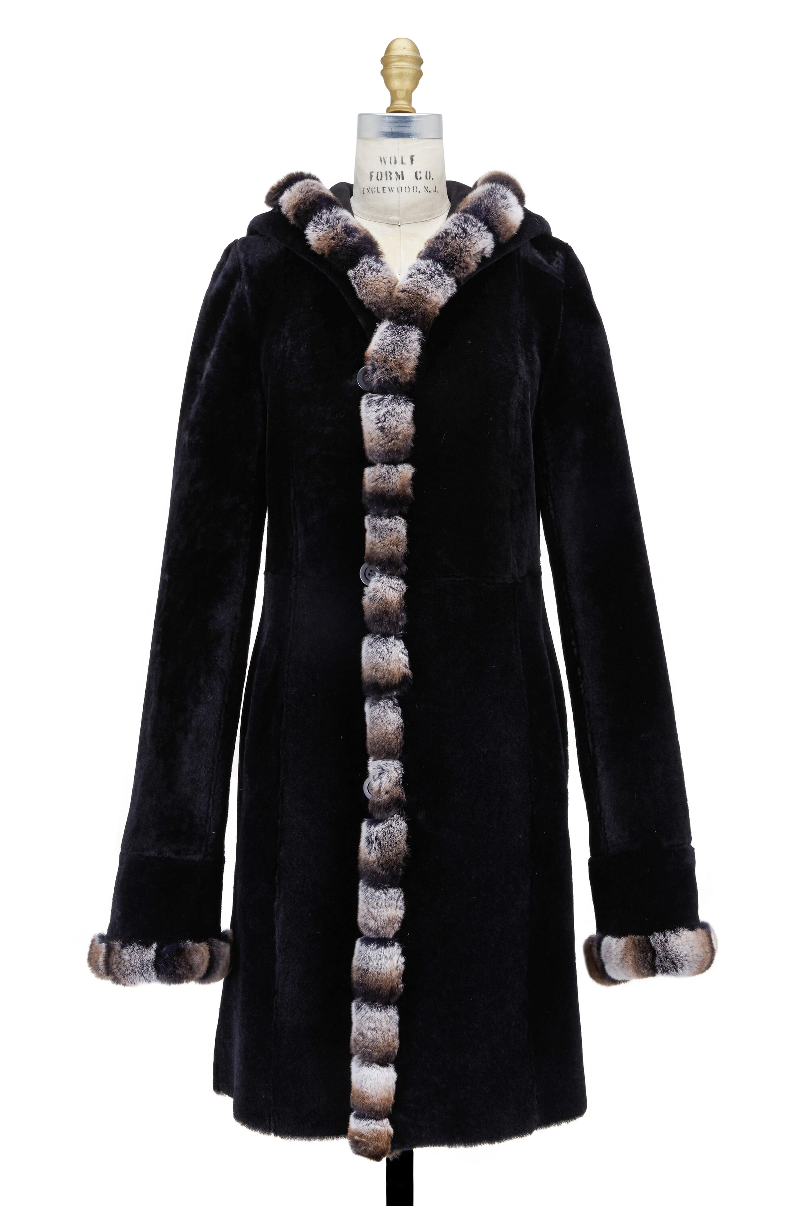 Viktoria Stass - Black Shearling & Fur Trim Hooded Coat