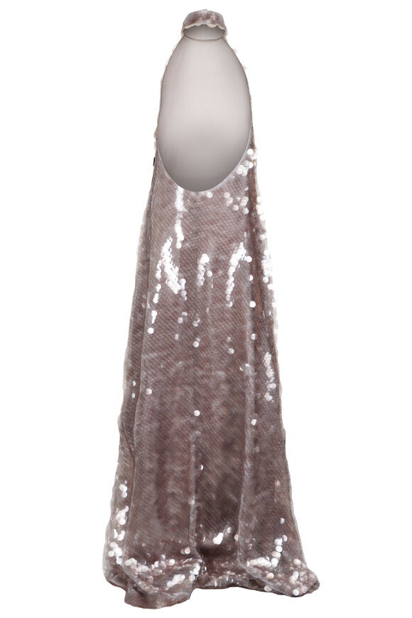 catherine formal sequin x-back dress Sequin Dress With Satin Bow At Back
