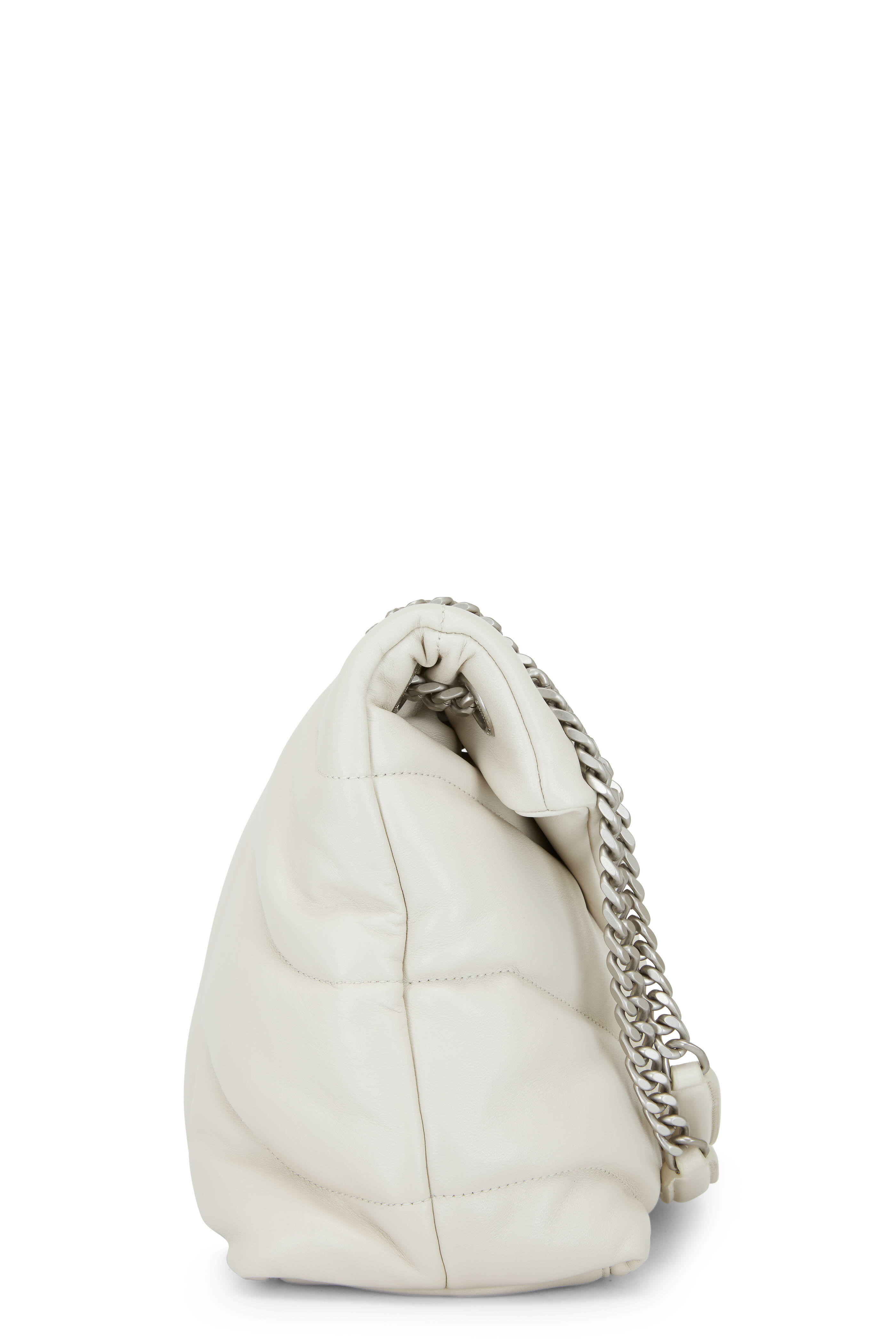 Saint Laurent Monogram Quilted Leather Pouch In Crema Soft