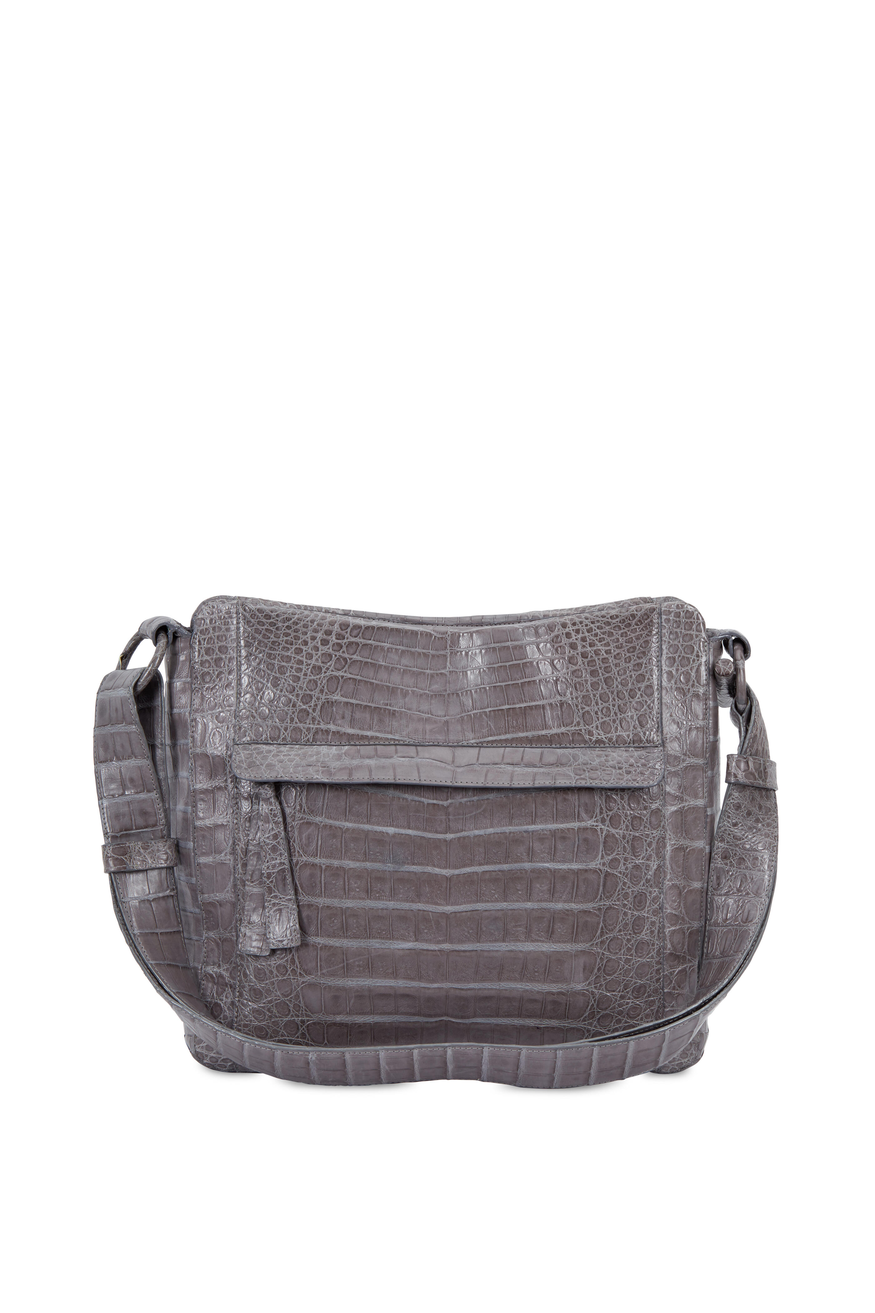 Nancy Gonzalez - Light Gray Crocodile Convertible Hobo Bag