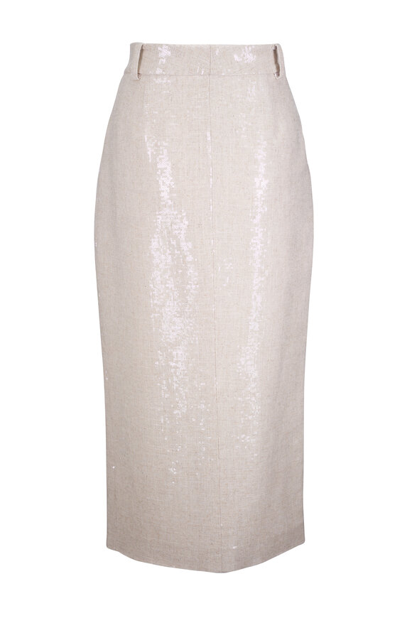 Kiton Beige Sequin Midi Skirt - view 4