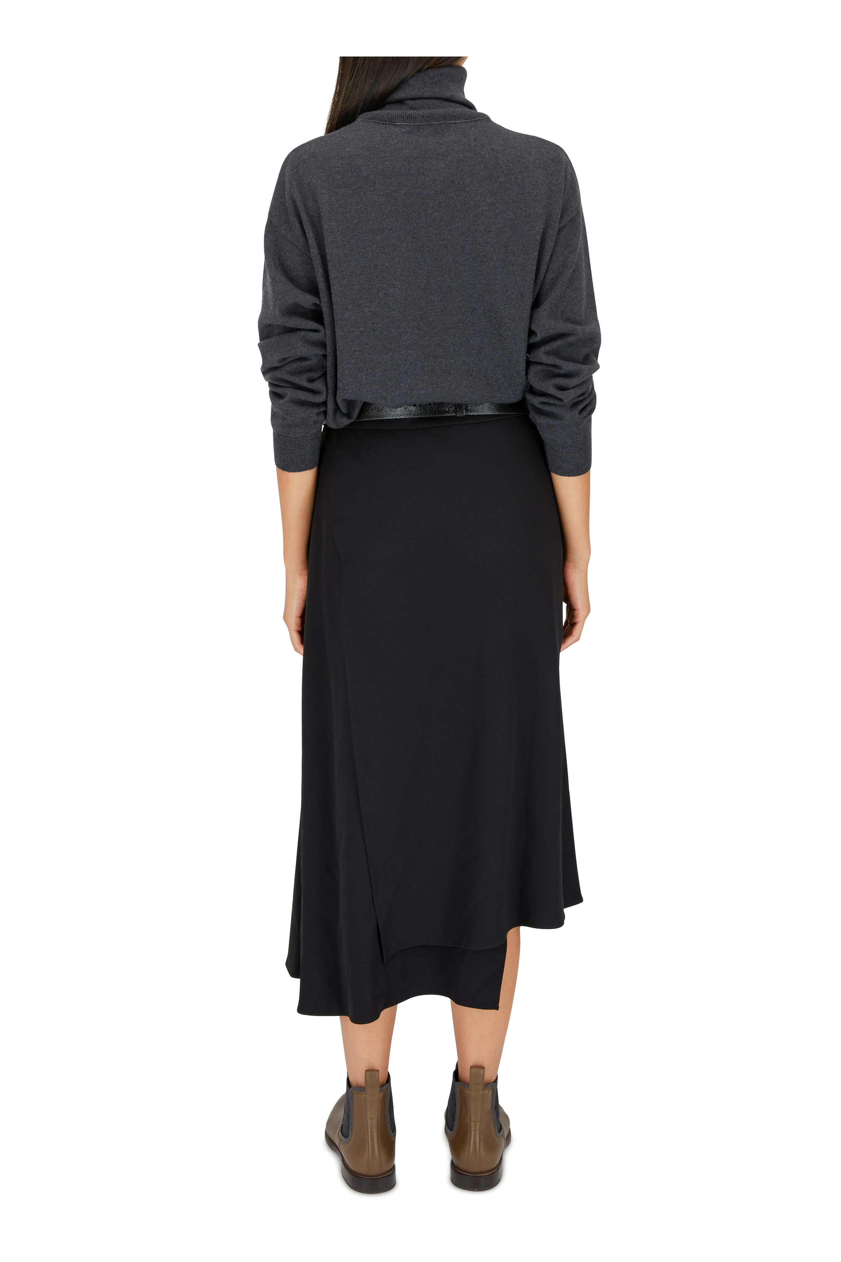 スカート BRUNELLO CUCINELLI BLACK SILK MIDI SKIRT Brunello Cucinelli - Gray Wool A-Line Midi Skirt